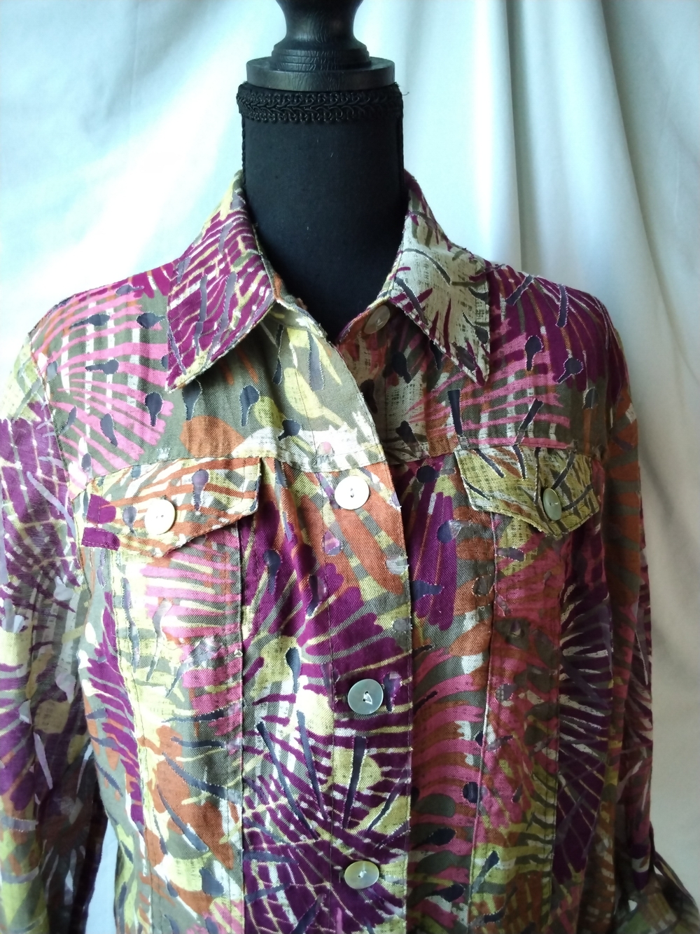 Ruby Rd Button-Front Floral Print Top/Jacket - Purple Multi - Picture 3 of 6